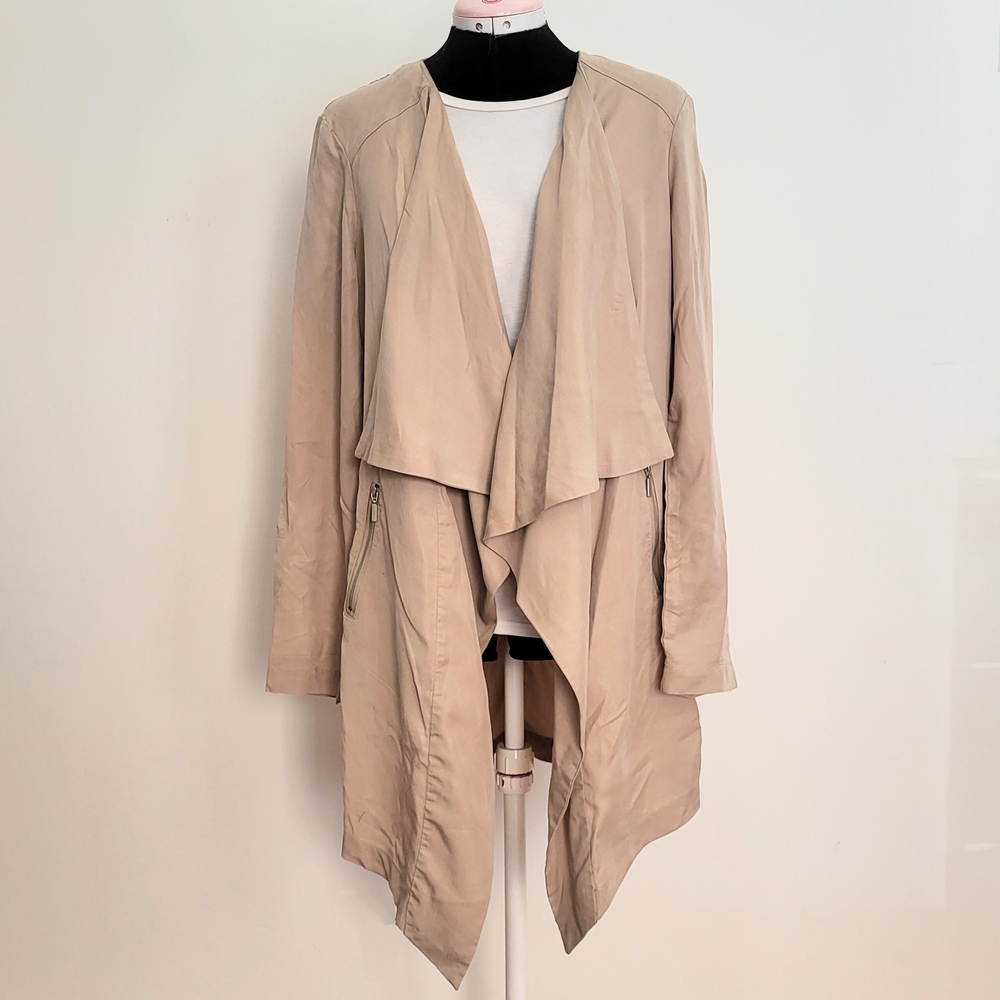 Nicole Miller Beige Drape Front Trench Coat